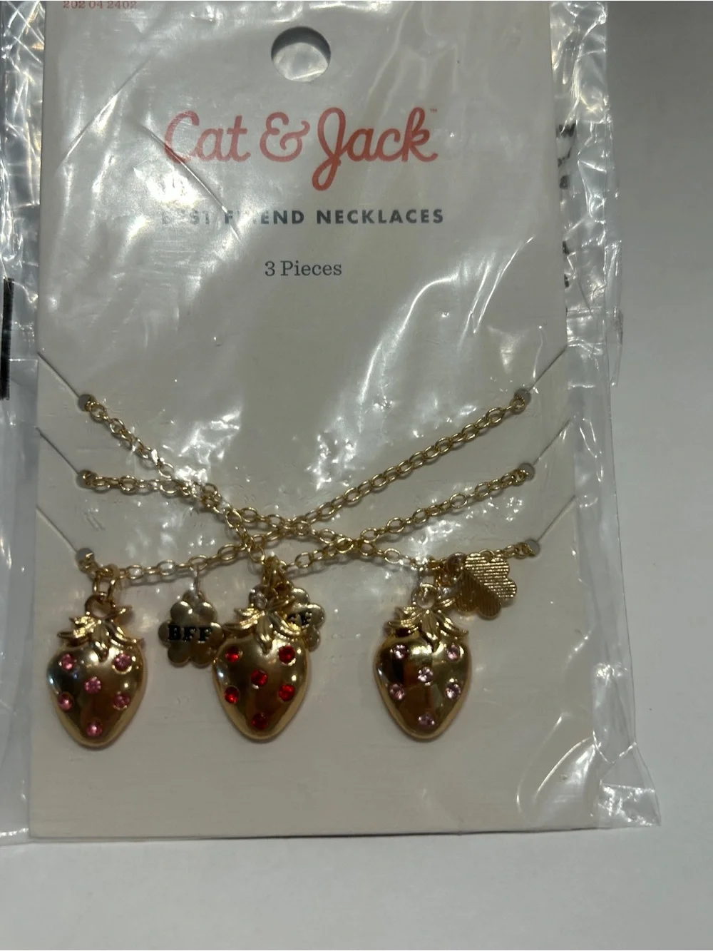 Cat & Jack Best Friend Necklaces Strawberry Charm Gold Tone BFF Jewelry Kids